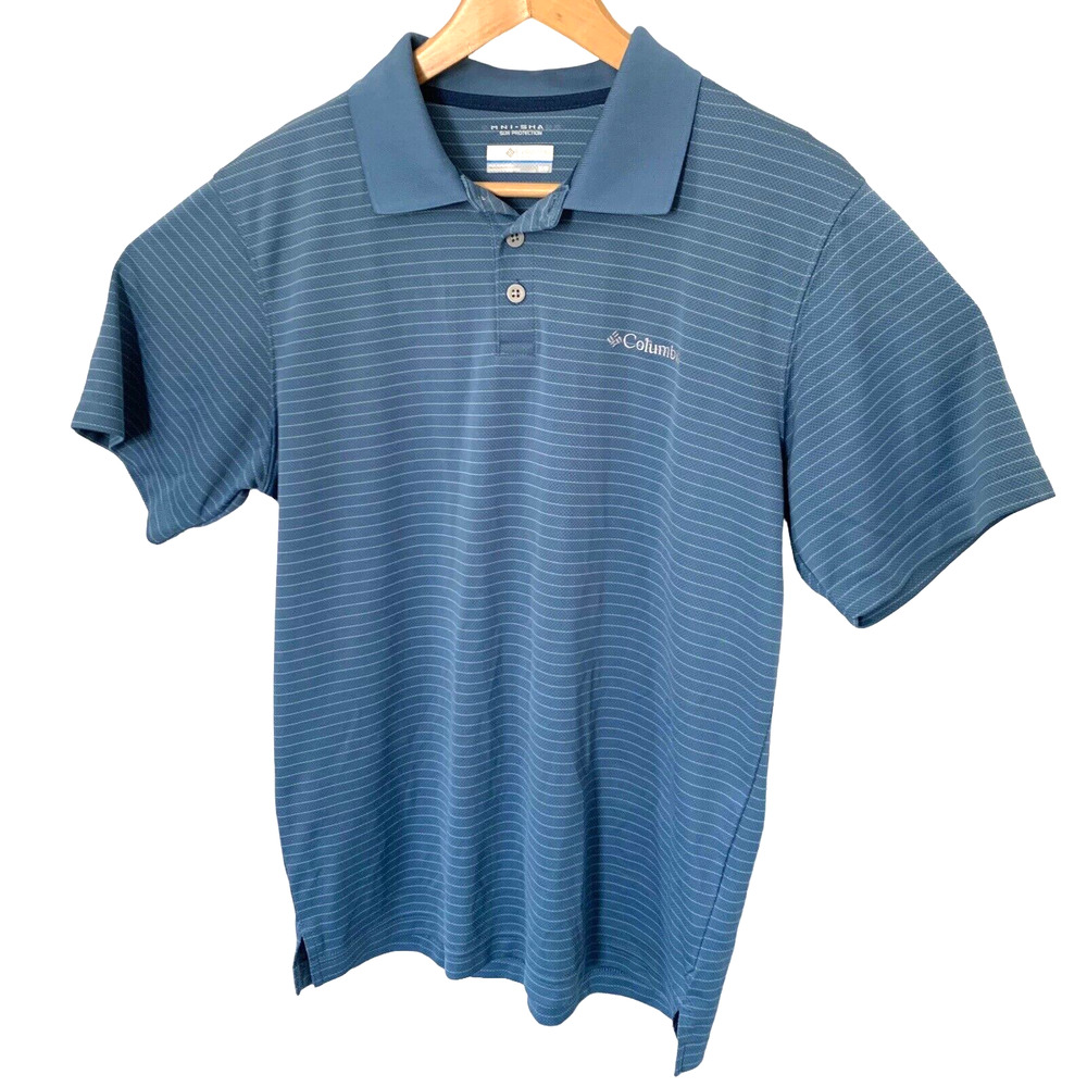Columbia Sportswear Mens M Omni Shade Polo Shirt Blue Striped Sun Protection - Picture 6 of 6